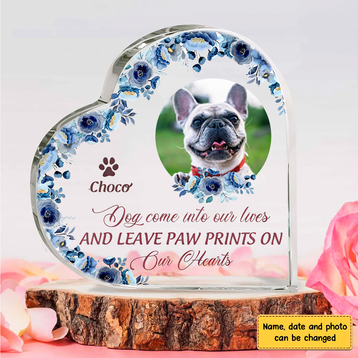 Leave Paw Print On Our Heart Photo Crystal Heart Acrylic Blocks - Memorial Gifts for Pet Lovers - Pet Loss Gifts