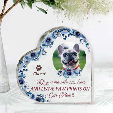 Leave Paw Print On Our Heart Photo Crystal Heart Acrylic Blocks - Memorial Gifts for Pet Lovers - Pet Loss Gifts
