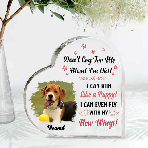 Don't Cry For Me I'm Ok Photo Crystal Heart Acrylic Blocks - Memorial Gifts for Pet Lovers - Pet Loss Gifts