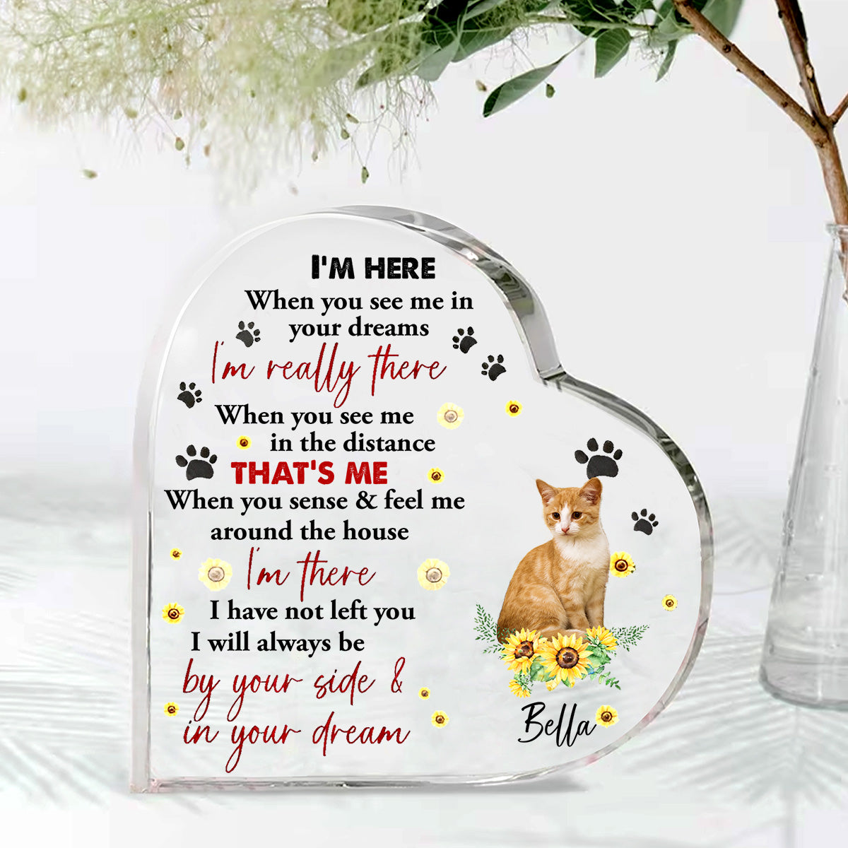 I Always Be By Your Side And In Your Dream Photo Crystal Heart Acrylic Blocks - Memorial Gifts for Pet Lovers - Pet Loss Gifts