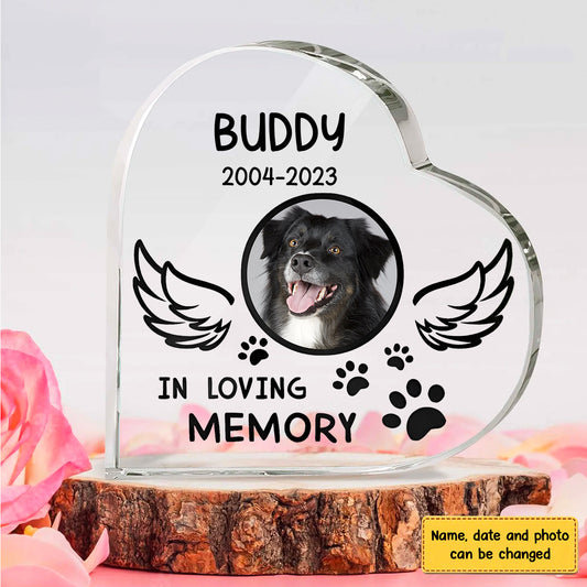 In Loving Memory Photo Crystal Heart Acrylic Blocks - Memorial Gifts for Pet Lovers - Pet Loss Gifts