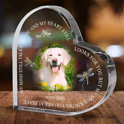 My Mind Still Talks To You And My Heart Still Photo Crystal Heart Acrylic Blocks - Memorial Gifts for Pet Lovers - Pet Loss Gifts