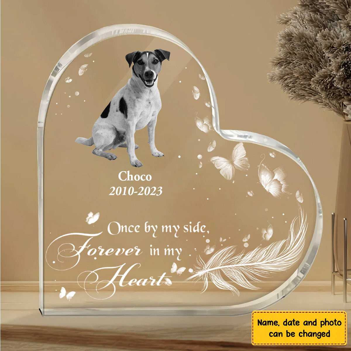 One By My Side Forever In My Heart Photo Crystal Heart Acrylic Blocks - Memorial Gifts for Pet Lovers - Pet Loss Gifts