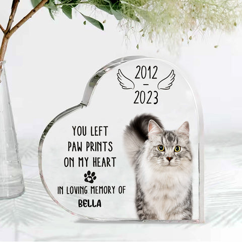You Left Paw Prints On My Heart Photo Crystal Heart Acrylic Blocks - Memorial Gifts for Pet Lovers - Pet Loss Gifts