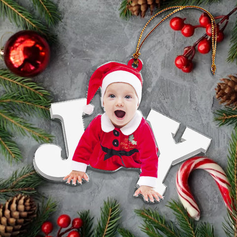 Custom photo Ornament - Personalized Custom Photo Mica Ornament - Christmas Gift For Kid, Family Members| Joy