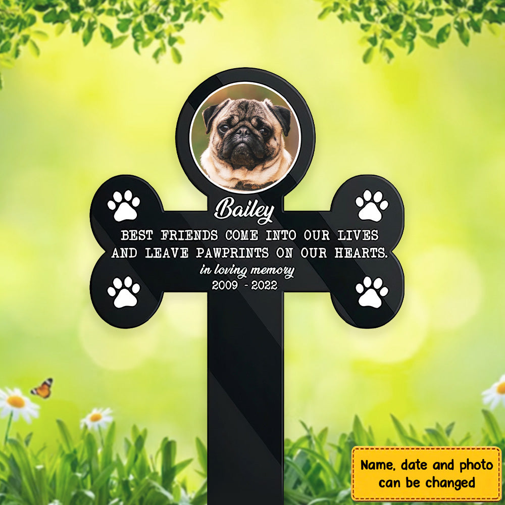 Leave Pawprints On Our Hearts Garden Stake - Personalized Custom Acrylic Garden Stake for Loss of Dogs and Cats
