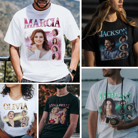 Custom Photo and Name Vintage Tee Personalized T-shirt Gifts for Him/Her - Retro Vintage Bootleg Shirt, Personalized Shirt, Gift For Couple, Custom Photo