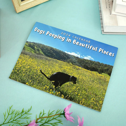 | FREESHIP | Dogs Pooping In Beautiful Places 2024 Calendar - Funny Wall Art Christmas Holiday Gag Gift Prank Item