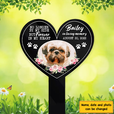 No Longer By My Side But Forever In My Heart Garden Stake - Personalized Custom Acrylic Garden Stake for Loss of Dogs and Cats