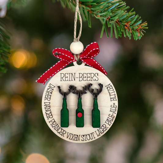 Rein-Beers Dasher Dancer Prancer Vixen Stout Lager Pale-Ale Blitzen Ornament - Gifts for Beer Lovers - Funny Christmas Tree Decoration