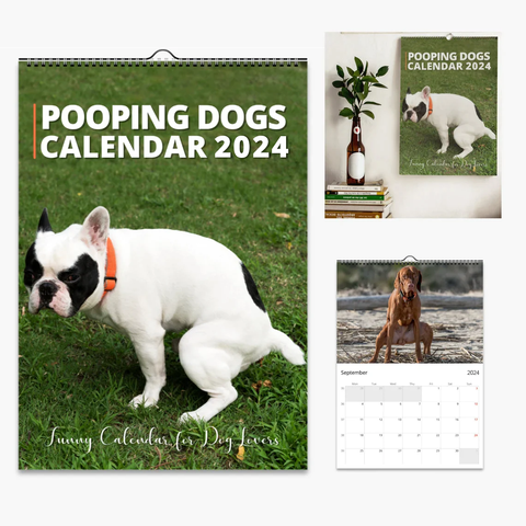 | FREESHIP | 2024 Pooping Dogs Calendar - Funny Dog Lover Gift for Men Women Kids Birthday