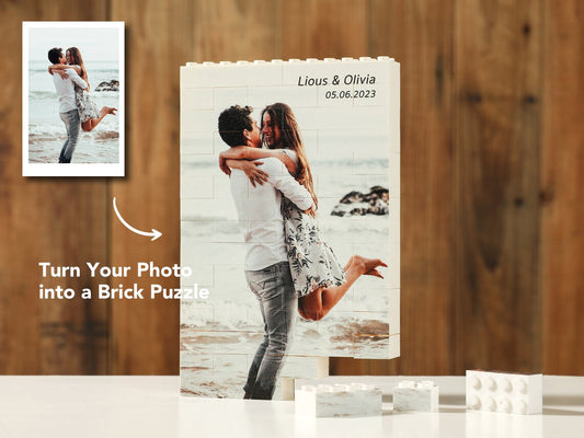 Custom Photo Brick Puzzle | Personalized Building Blocks | Unique Portrait Photograph Gift for family, couples, kids, friends