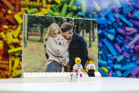 Personalized Mini Figures With Custom Building Bricks Large Horizontal Photo Block - Gift for Wedding Anniversary