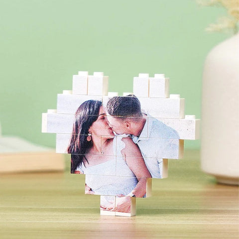 Custom Building Brick Personalized Photo Block Heart Shaped - Gifts for Couple