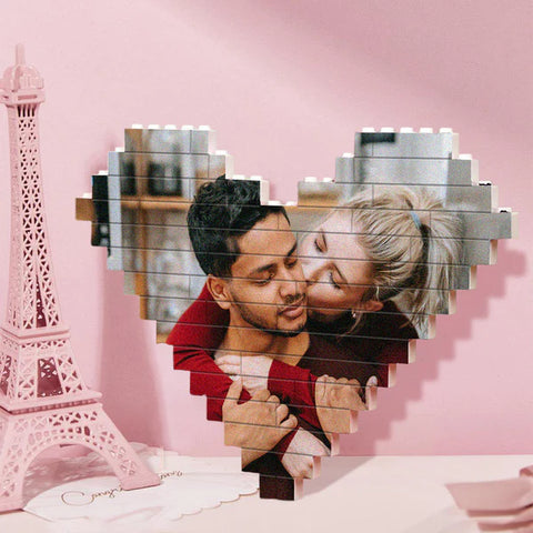 Custom Building Brick Personalized Photo Block Heart Shaped - Gifts for Couple