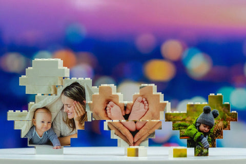 Personalized Building Brick Heart Trio Photo Blocks - Personalized, Building Block, Puzzle, Gift, Dad, Birthday, Anniversary, Fathers Day