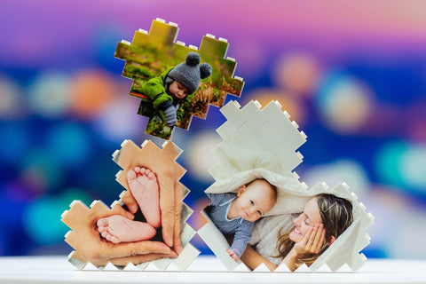Personalized Building Brick Heart Trio Photo Blocks - Personalized, Building Block, Puzzle, Gift, Dad, Birthday, Anniversary, Fathers Day