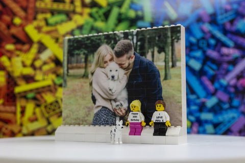 Personalized Mini Figures With Custom Building Bricks Large Horizontal Photo Block - Gift for Wedding Anniversary