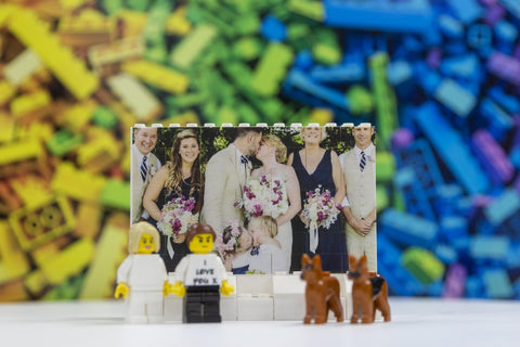 Personalized Mini Figures With Custom Building Bricks Small Horizontal Photo Block - Gift for Wedding Anniversary
