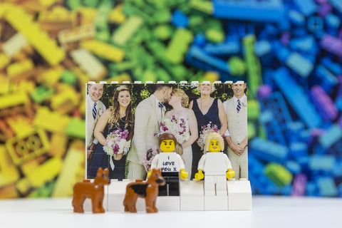 Personalized Mini Figures With Custom Building Bricks Small Horizontal Photo Block - Gift for Wedding Anniversary