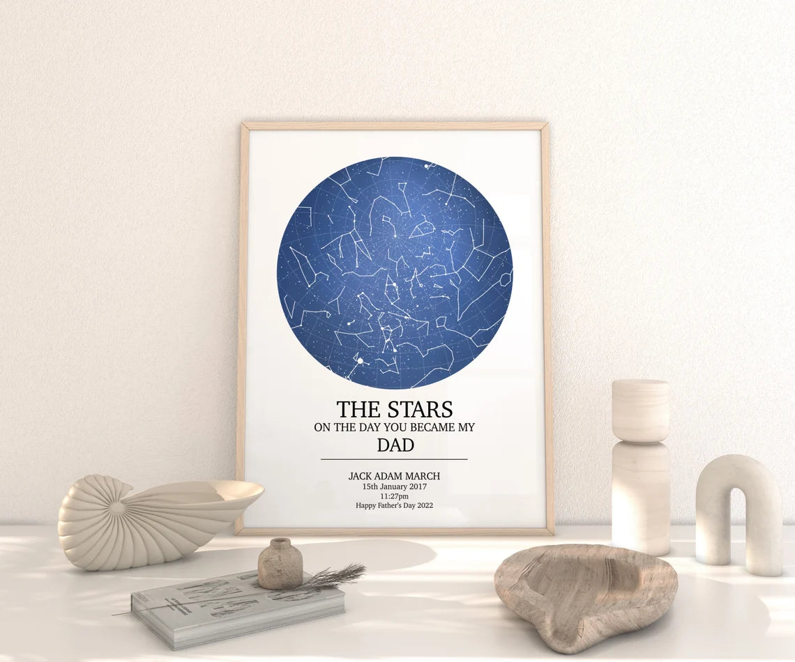 Custom Fathers Day Gift | Star Map | Night Sky | Day You Became My Daddy | Poster | Day You Were Born | Gift For Him - Personalized Wood Sign - Best Gift for Father's Day