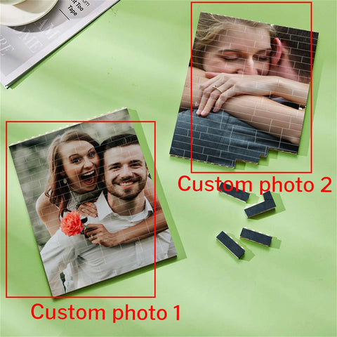 Personalized 2 Photos Block Puzzle - Custom Picture Building Brick - Anniversary Gift - Gift for Him