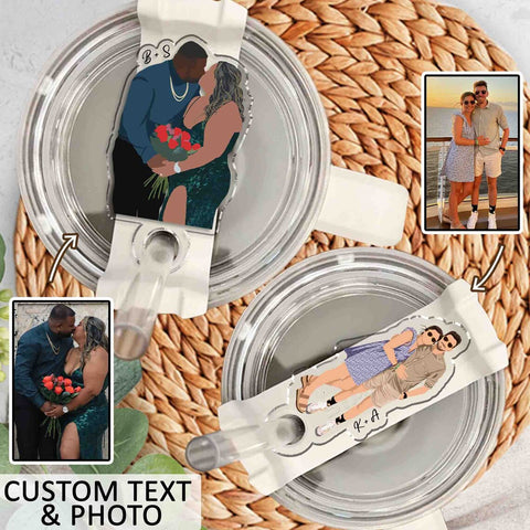 Custom Photo Couple Tumbler Name Plate, 30 40oz Tumbler Plate Topper, Personalized Photo Tumbler Tag for Valentine Day Gift for Him For Her