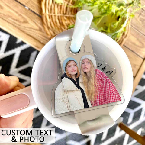 Personalized Best Friends Photo Tumbler Name Tag, Custom Photo Besties 30oz 40oz Stanley Quencher Name Plate Topper, Best Friend Gift