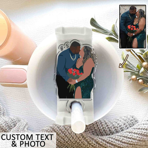 Custom Photo Couple Tumbler Name Plate, 30 40oz Tumbler Plate Topper, Personalized Photo Tumbler Tag for Valentine Day Gift for Him For Her