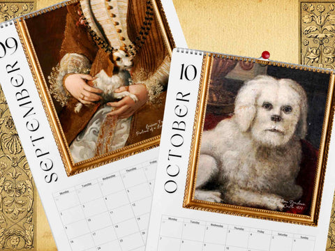 | FREESHIP | 2024 Ugly Dogs In Renaissance Paintings Calendar, Cursed Dog Meme, Medieval Funny Dog Portrait Art Drawing Quirky Novelty Gift