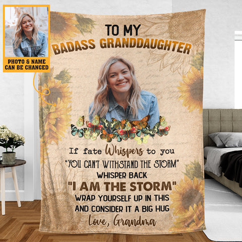Badass Granddaughter (Photo) - Personalized Blanket - Meaningful Gift For Birthday