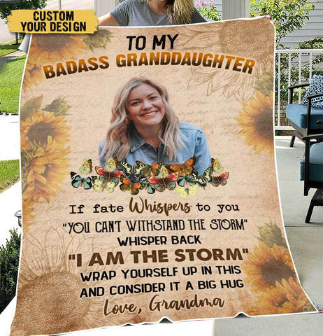 Badass Granddaughter (Photo) - Personalized Blanket - Meaningful Gift For Birthday