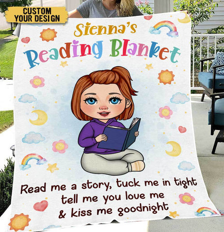 Rainbow Kid Reading Blanket - Personalized Blanket - Thoughtful Gift For Birthday