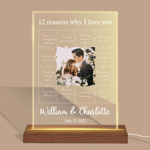 Personalized 12 Reasons Why I Love You Acrylic LED Lamp - Best Gift for Valentine's Day