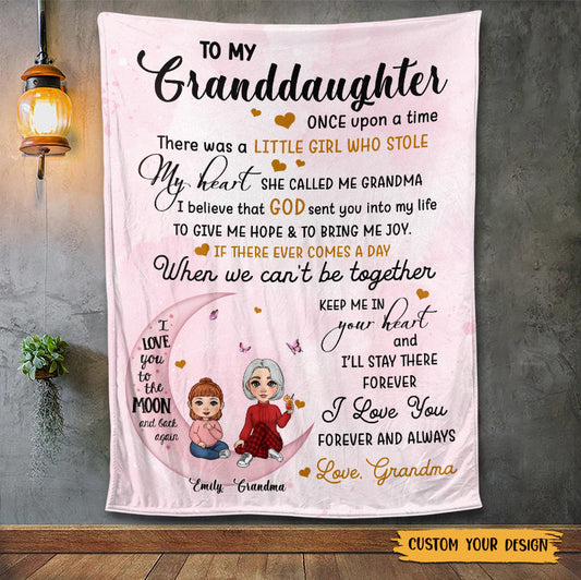 To My Grandkid Love You To The Moon And Back - Personalized Blanket - Best Gift For Family