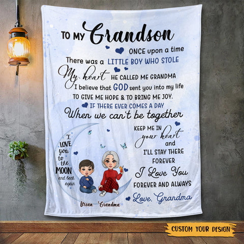 To My Grandkid Love You To The Moon And Back - Personalized Blanket - Best Gift For Family