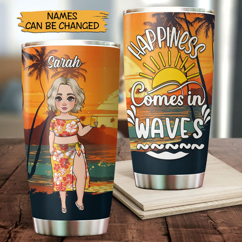 Happiness Come In Waves - Personalized Tumbler - Best Gift For Summer