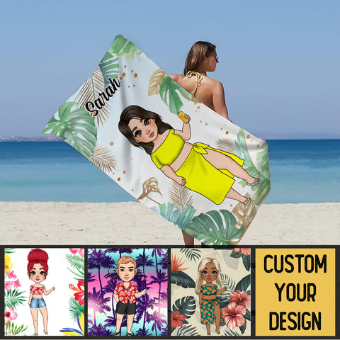 Tropical Summer Beach (Version 2) - Personalized Beach Towel - Best Gift For Summer