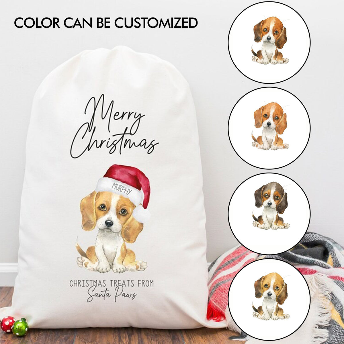 Personalized Beagle Christmas Treat Bag - Christmas Dog Treat Bag