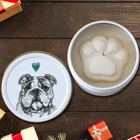 English Bulldog Paw Print Soy Candle - Dog Lover Gift