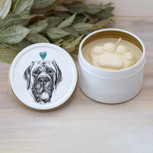 English Mastiff Paw Print Soy Candle - Dog Lover Gift