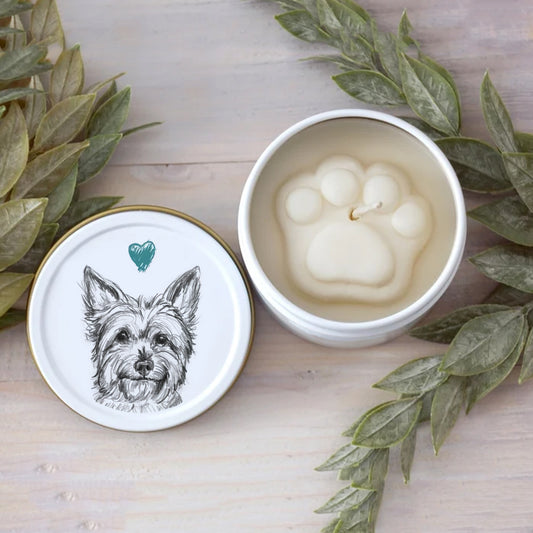 Yorkshire Terrier Paw Print Soy Candle - Dog Lover Gift