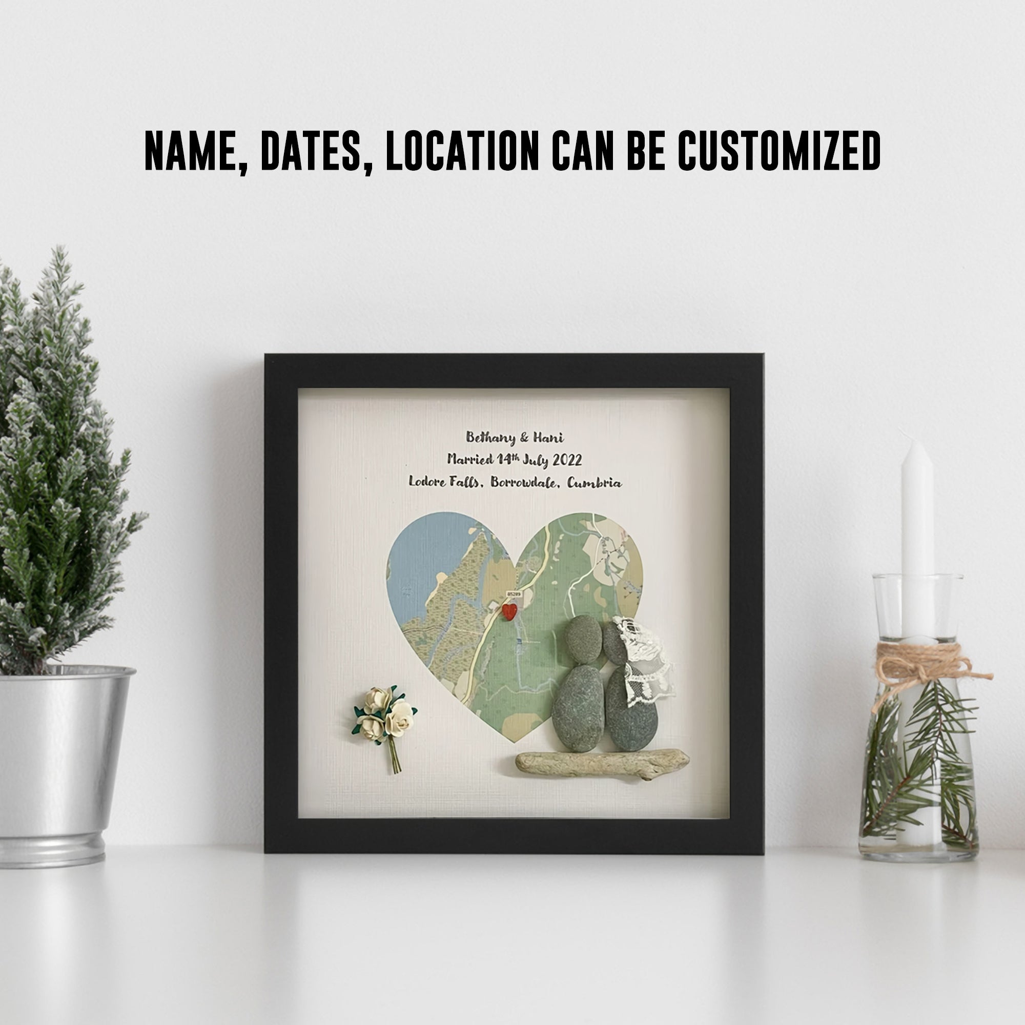 Personalized Wedding Map Pebble Frame - Wedding Gift, Gift for Couples