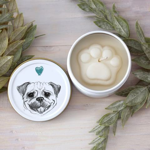Pug Paw Print Soy Candle - Dog Lover Gift