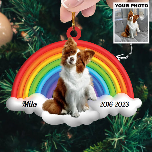Custom Pet Photo Ornament, Dog Memorial, Pet Loss Gift, Rainbow Bridge Ornament | Pet Rainbow