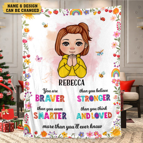 You Are Braver You Are Strong Kids - Personalized Blanket - Best Gift For Daughter, Granddaughter