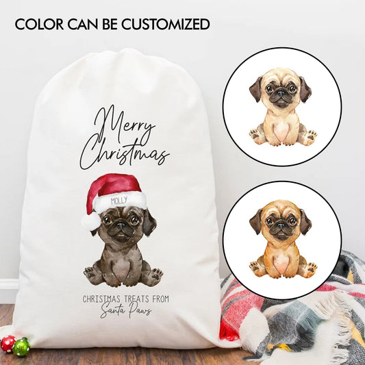 Personalized Pug Christmas Treat Bag - Christmas Dog Treat Bag