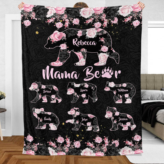 Mama Bear Rose Pattern - Personalized Blanket - Best Gift For Mother