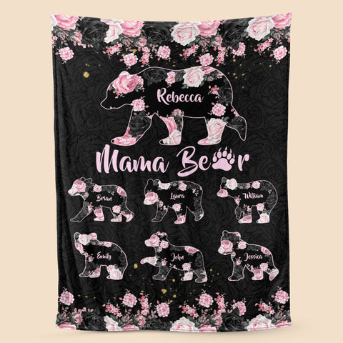 Mama Bear Rose Pattern - Personalized Blanket - Best Gift For Mother