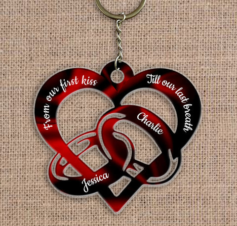 Personalized Heart Ring From Our First Kiss Acrylic Keychain - Couple Gift